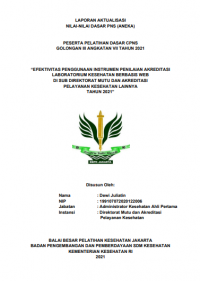 Efektivitas Penggunaan Instrumen Penilaian akreditasi Laboratorium Kesehatan Berbasis Web Di Sub Direktorat Mutu Dan Akreditasi Pelayanan Kesehatan Lainnya Tahun 2021