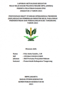 Penyusunan Draft Standar Operasional Prosedur (SOP) Kegiatan Pembinaan Industri Kecil pada Dinas Perindustrian dan Perdagangan Kababupaten Tangerang Tahun 2021