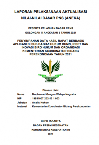 Penyimpanan Data Hasil Rapat berbasis Aplikasi di Sub Bagian Hukum BUMN, Riset dan Inovasi Biro Hukum dan Organisasi Kementrian Koordinator Bidang Perekonomian Tahun 2021