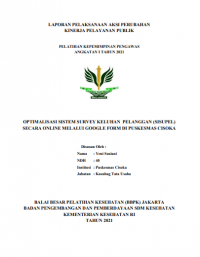 Optimalisasi Sistem Survey Keluhan Pelanggan (SISUPEL) secara online melalui Google form di Puskesmas Cisoka