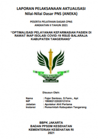 Optimalisasi Pelayanan Kefarmasian Pasien di Rawat Inap Isolasi Covid-19 RSUD Balaraja Kabupaten Tangerang