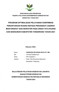 Program Optimalisasi Pelayanan Konfirmasi Peruntukkan Ruang Kepada Perangkat Daerah Masyarakat Dan Investor Pada Dinas Tata Ruang Dan Bangunan Kabupaten Tangerang Tahun 2021